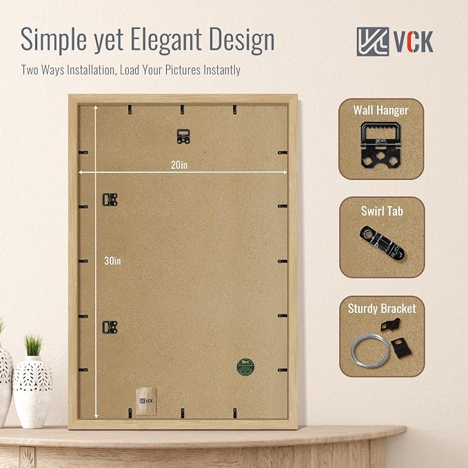 VCK 20x30 Poster Frame Set of 4 - Oak, Gallery-Quality Wood Picture Frames, 1.1-Inch Wide Border, Polished Plexiglass, Vertical or Horizontal Wall Display for Photo/Art/Prints, Natural Oak
