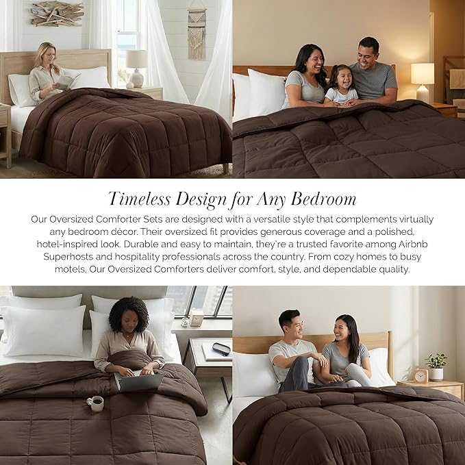 Southshore Fine Living, Inc. Twin Comforters, Oversized Bedding, Down-Alternative Brown Comforter/Bedspread Twin Size, Fluffy Comforter, Easy Care, Pet Hair Resistant Bedding, Chocolate Brown
