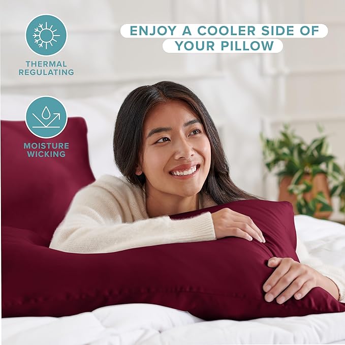 Bare Home 100% Mulberry Silk Pillowcase for Hair and Skin - Ultra Premium 6A Grade 19 Momme Silk Pillow Case - Hidden Zipper - Breathable Cooling Pillow Cover (Standard, Burgundy)