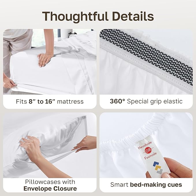 California Design Den 100% Egyptian Cotton Sheets Queen Size Set - Certified Authentic Luxury Queen Sheet Set with Deep Pocket, Soft Sateen, Breathable & Durable Bed Sheets, White Sheets