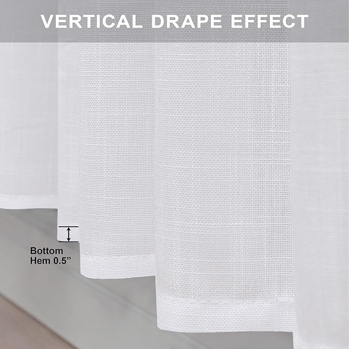 White Curtains 38 Inch Wide for Bedroom 2 Panels Back Tab Rod Pocket Semi Sheer Privacy Cotton Textured Light Filter White Linen Curtains for Living Room Rustic Farmhouse Boho Decor Width 38 x 96 Long