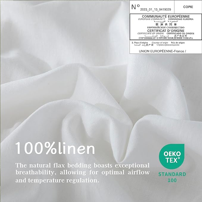 EVERLY 100% Linen Pillowcases Set of 2, French Linen from Normandy, 20X30Inch Standard Size, Natural Color, Coconut Buttons Closure, Flax Pillowshams-Pillowcase-White