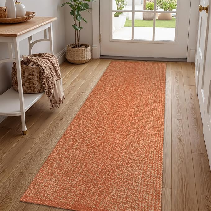 LEEVAN Washable Hallway Runner Rug, 2' x 6' Hand-Woven Reversible Kitchen Entryway Rugs, Terracotta Cotton Modern Farmhouse Laundry Room Carpet for Bathroom Sink Foyer Bedroom Fall Decor