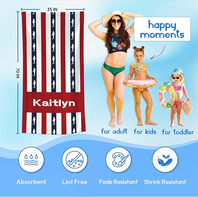 JML Custom Beach Towel with Name, Personalized Microfiber Beach Towel with Name, Large, Soft, Quick Dry & Absorbent for Swim, Pool,Adult,Summer Holiday,Vacation,Travel,Gift for Anniversary, Birthday