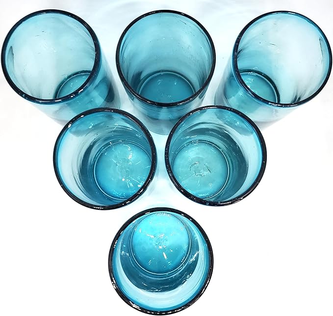Solid Aqua Blue 14 oz Drinking Glasses (set of 6), Recycled Glass, Lead-free, Toxin-Free (14oz Drinking)