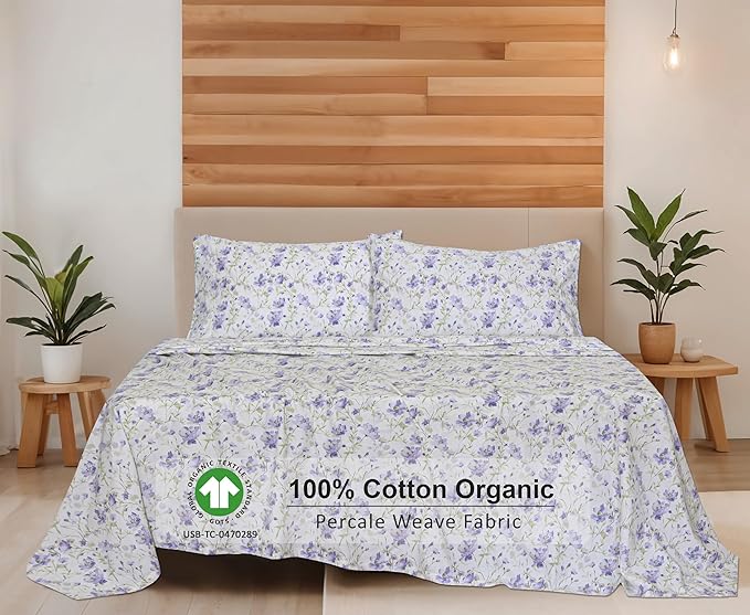 RUVANTI 100% Cotton Organic Percale Sheets Split King Size – Crisp Cooling Bed Sheets for Hot Sleepers, Deep Pocket 15”, Soft Peach Finish, Breathable & Durable Hotel-Style 5 Pcs, Heather