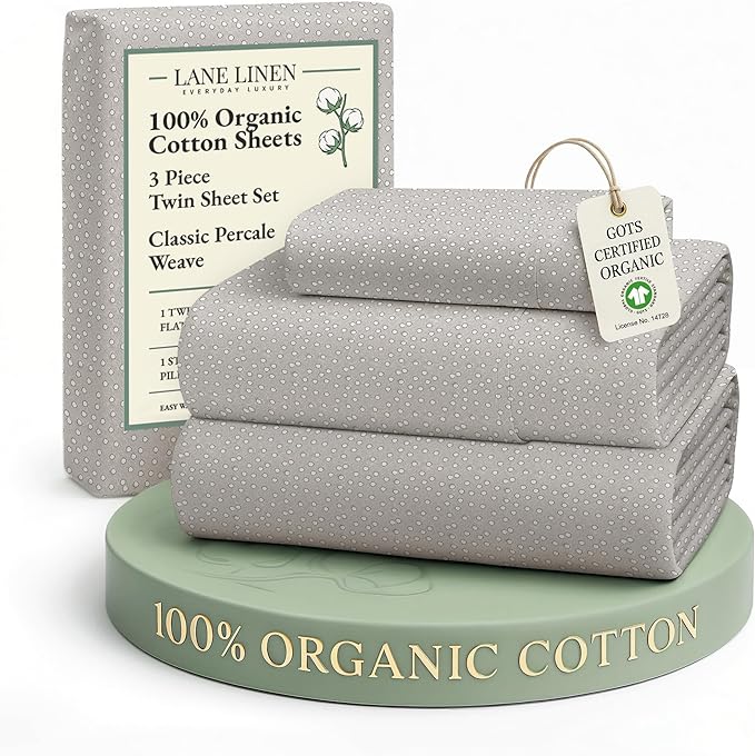 LANE LINEN Sustainably Produced 100% Organic Cotton Twin Bed Sheet Set, Soft & Breathable Naturally Cool Temperature Regulating Twin Sheet Set, Low Pilling Fade Resistant Bed Sheets- Snowdrop