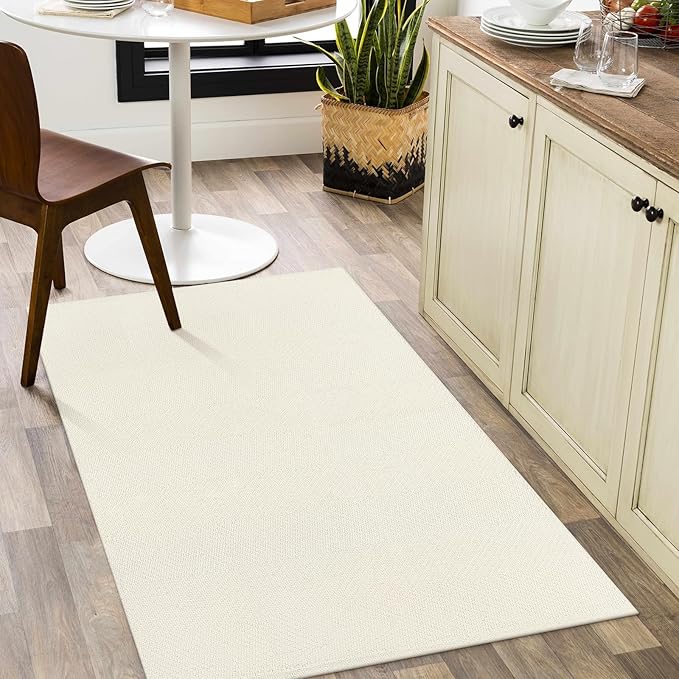 LEEVAN Washable Kitchen Rugs 3x5, Cream Bedroom Rug, Cotton Woven Entryway Modern Braided Door Mat, Farmhouse Living Room Rug, Reversible Carpet for Laundry Room Front Porch Outdoor