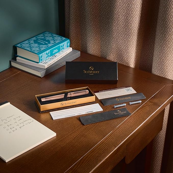 Scriveiner Luxury Fountain Pen - Stunning Copper Luxury Pen, Schmidt Gilded Nib (Fine), Converter, Best Pen Gift Set for Men & Women, Professional, Executive, Office, Nice Pens