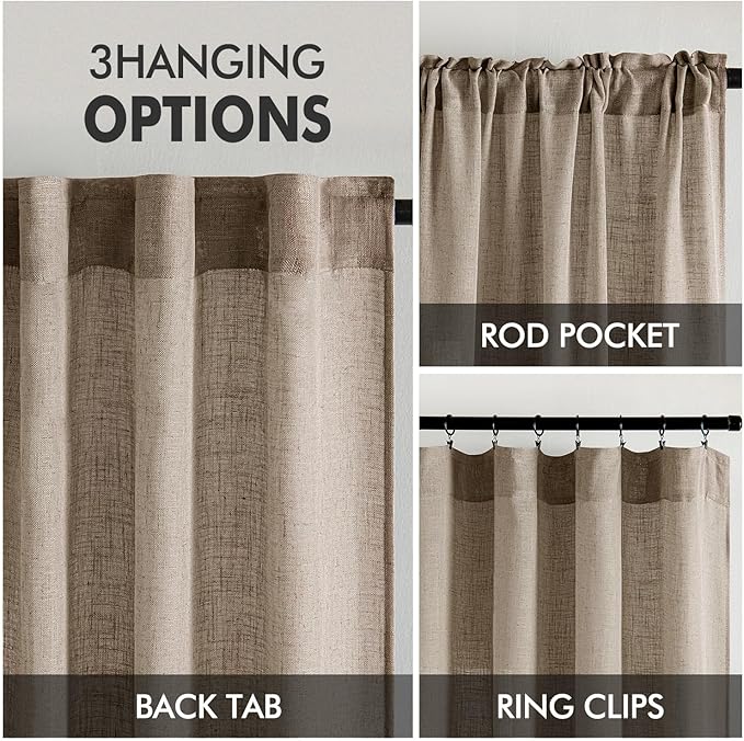 MIULEE Taupe Grey Linen Curtains 108 Inches Long 2 Panels for Bedroom Living Room, Soft Linen Textured Window Drapes Semi Sheer Light Filtering Back Tab Rod Pocket Farmhouse Modern Burlap Look Decor