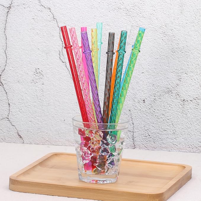 Dakoufish 9 Inch Reusable Clear Plastic Swirl Drinking Straws for 12 oz 16 oz Mason Jar,Tumblers, Set of 12 Replacement Straws with Cleaning Brush (9 inch,12color)