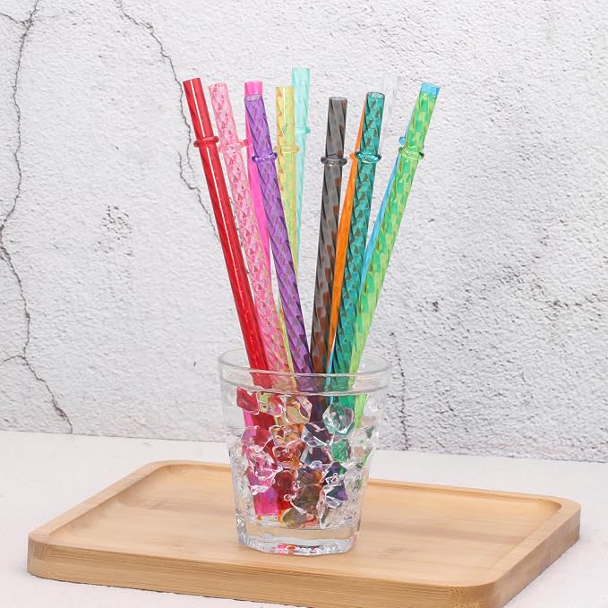 Dakoufish 8 Inch Reusable Clear Plastic Swirl Drinking Straws for 12 oz & 16 oz Mason Jar Tumblers,Set of 12 Pcs Replacement Straws with Cleaning Brush (8inch,12color)
