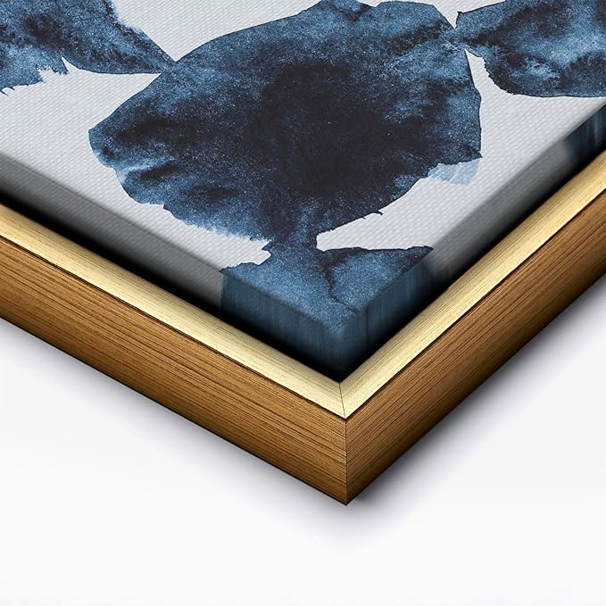 Monem Art Blue Abstract Watercolor Texture Print - Minimalist Modern Art Poster - Wall Decor for Living Room, Bedroom or Office - 24x32 Gold Framed CANVAS Wall Art by Mareike Bohmer