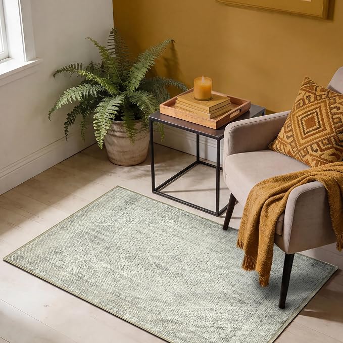 Keen Home Design 2x3 Rug - Machine Washable Entry Rug with Non-Slip Backing, Ideal for Enteryway, Kitchen, Bathroom, Laundry Room - Vintage, Easy Clean, Durable, Low Pile Rug - (2' x 3')