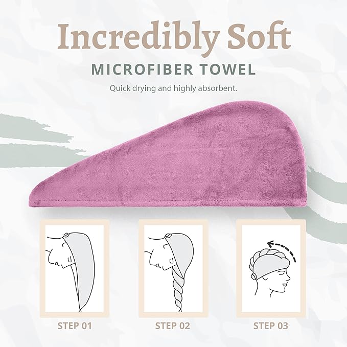Microfiber Hair Towel Wrap, Hair Turban Towel Super Absorbent Twist Turban Dry Hair Caps with Buttons Bath Loop Fasten Salon Dry Hair Hat