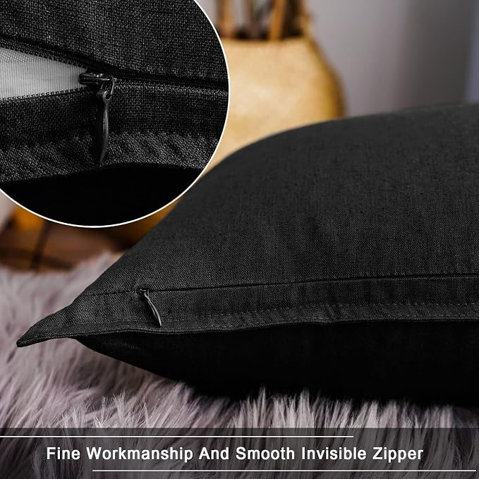 Jeanerlor Pack of 2 24 x 24 Inch Cotton Linen Soft Soild Decorative Square Throw Pillow Covers Green Cushion Case Set for Bedroom/Sofa/Car 60 x 60 cm, Black
