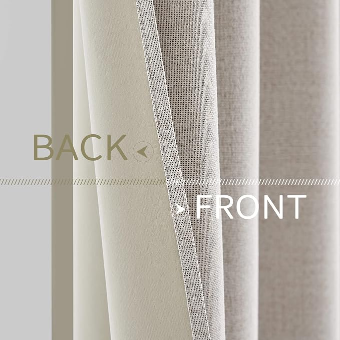 MIULEE Extra Wide 100% Blackout Curtains for Sliding Glass Doors Linen Textured W100 x L84 inch Panel Ivory Thermal Insulated Grommet Room Darkening Drapes for Patio Living Room Bedroom, 1 Panel Set