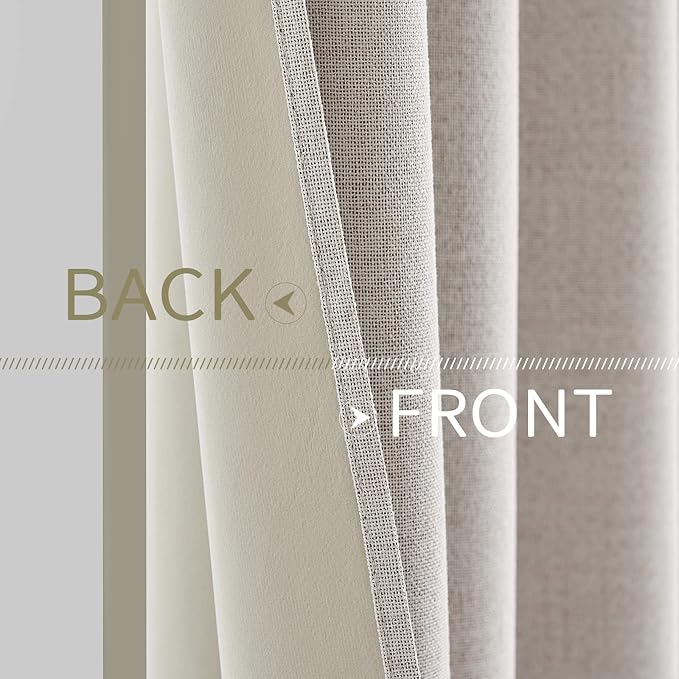 MIULEE 100% Blackout Linen Textured Curtains for Bedroom Solid Thermal Insulated Ivory Grommet Room Darkening Curtains & Drapes Luxury Decor for Living Room Nursery 62 x 90 Inch (2 Panels)