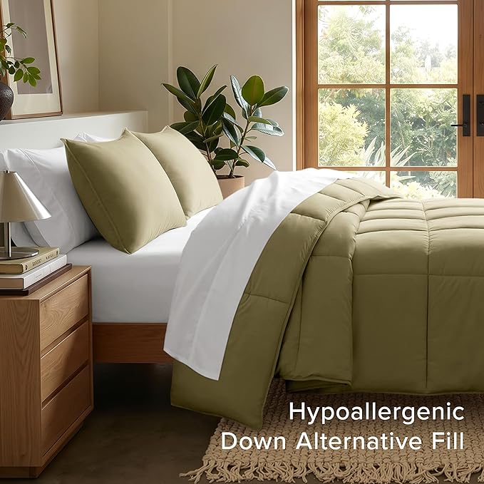 Bare Home Comforter Set - Twin/Twin Extra Long Size - Ultra-Soft - Goose Down Alternative - Premium 1800 Series - All Season Warmth (Twin/Twin XL, Olive)