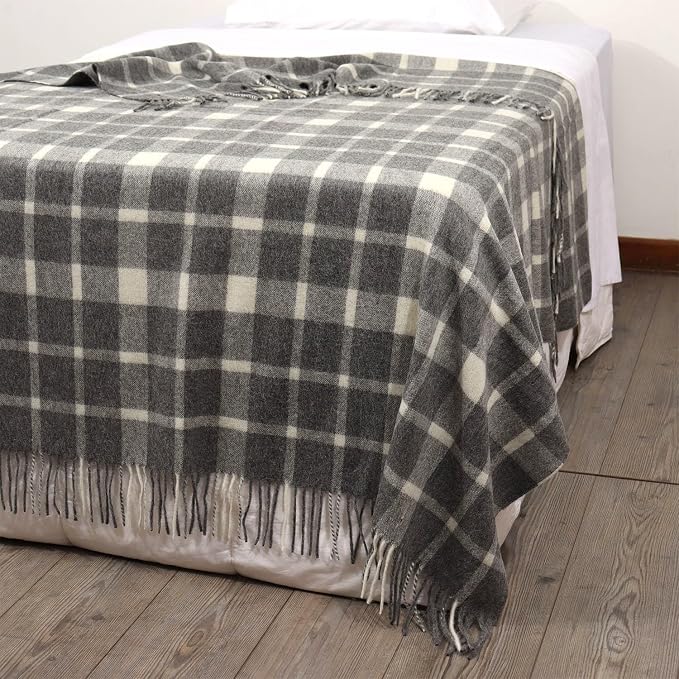Superfine Alpaca Wool Throw Blanket - Lightweight Alpaca Merino Wool Throw Blankets | Soft Peruvian Alpaca Blanket Wool Blanket Scottish Design 70" x 60" (Gray/Ivory)