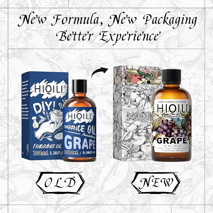 HIQILI Grape Fragrance Oil for Diffusers, Perfume & Room Spray - 1 Fl Oz | for Making Candles, Hand Soap, Air Freshener, Long Lasting Fruity Scents - 30 ML