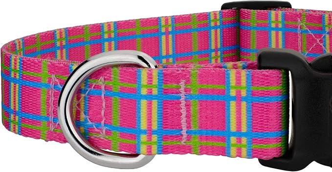 Country Brook Petz - Bubblegum Pink Plaid Everyday Collar and Leash - Plaid and Argyle Collection Featuring Charming Designs (1 Inch, Extra Large)