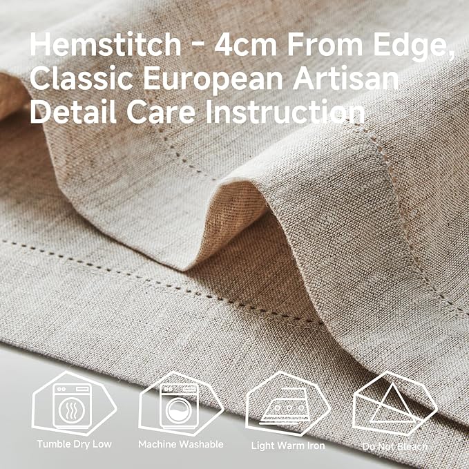 KINGSTONE Linen Natural Cloth Napkins Set of 4 French Linen 210GSM Hemstitch, 18 x 18 Inch for Dining, Party, Wedding, Spring, Easter, Mothers Day