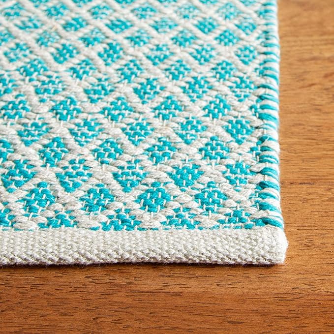 SAFAVIEH Montauk Collection Runner Rug - 2'3" x 10', Turquoise & Ivory, Handmade Cotton, Ideal for High Traffic Areas in Living Room, Bedroom (MTK601E)