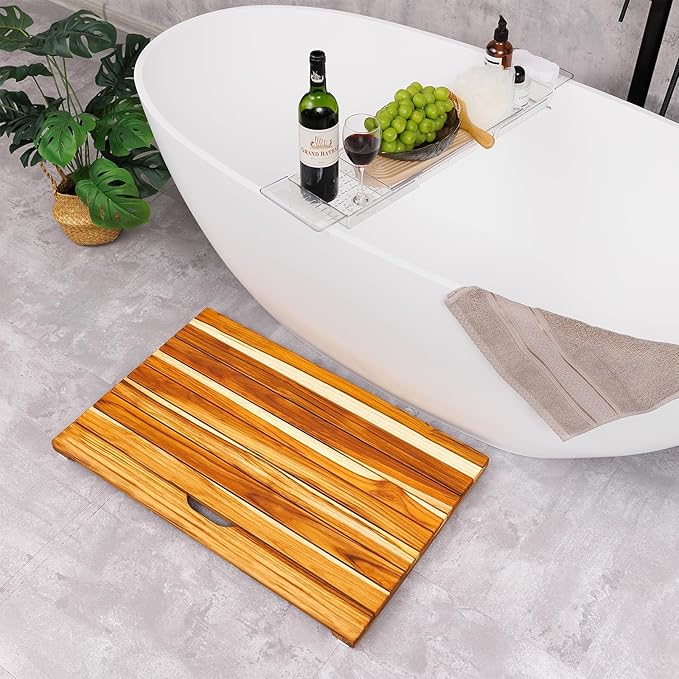NNN 31" x 20" Teak Shower Mat – Handcrafted, Marine-Grade Reinforced, Supports Up to 400 lbs, Indonesian Teak.