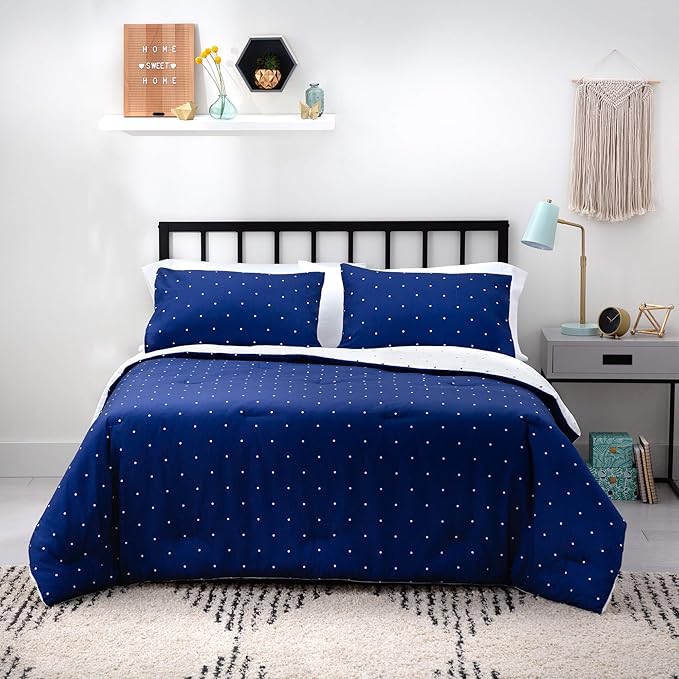 LINENSPA All Season Hypoallergenic Down Alternative Microfiber Comforter, California King, Navy