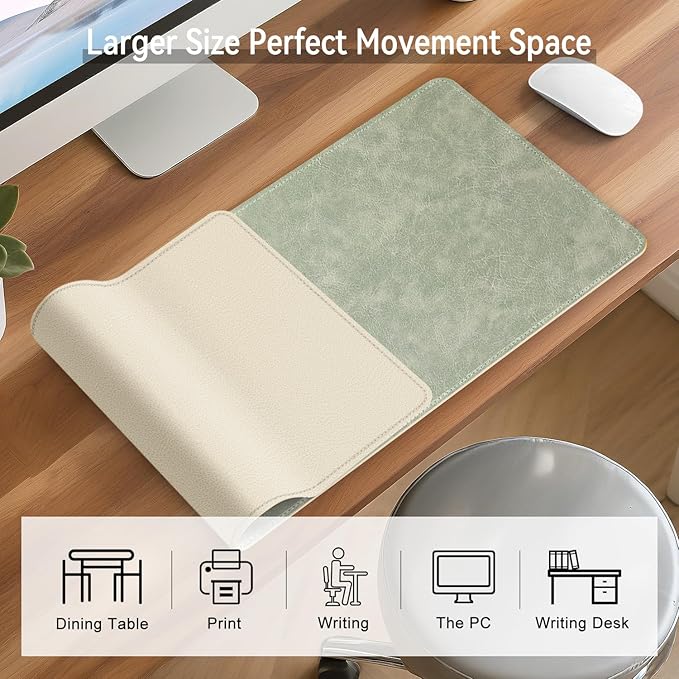 Imitation Crazy Horse Leather Desk Mat - Waterproof Desk Pad - Ideal for Large Mouse Pad and Desk Mats on Top of Desks (Light Green+White, 33"*13")