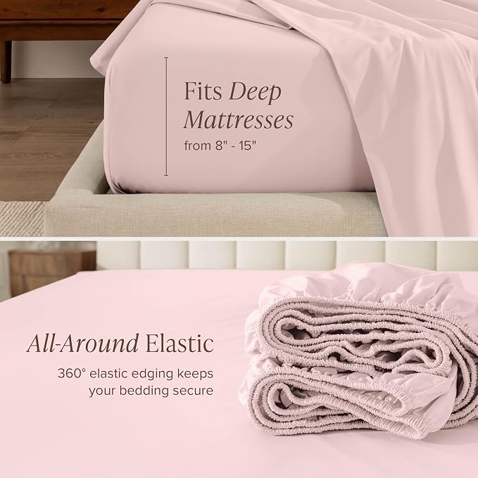 Bare Home 100% Organic Cotton Split King Sheet Set - Crisp Percale Weave - Lightweight & Breathable - Bedding Sheets & Pillowcases (Split King, Dusty Pink)