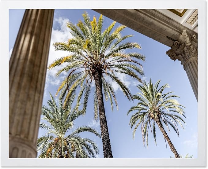 Monem Art Palermo Palm Trees Sicily Print - Tropical European Architecture Poster - Wall Decor for Living Room, Bedroom or Office - 12x16 White Framed Wall Art by Mareike Bohmer
