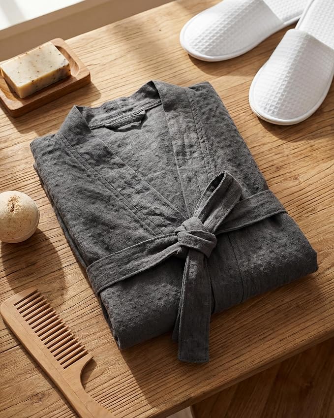 Jecery Waffle Bathrobe and Slippers Bulk Set Spa Robes Hotel Bath Lightweight Thin Commercial Soft for House Shower Party