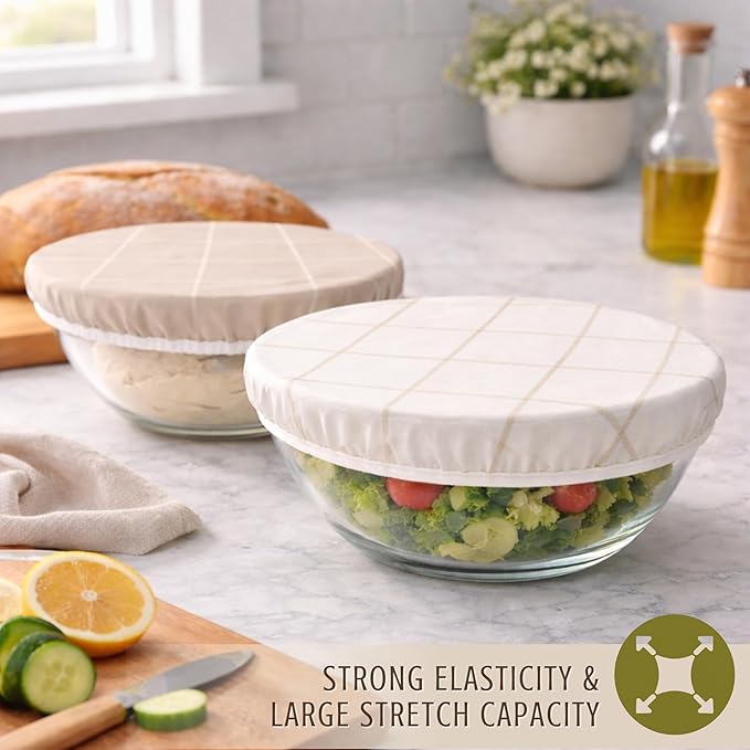 Nectar & Nest Reusable Bowl Covers for Bread Proofing - Beeswax Bowl Covers Reusable, 100% Organic Cotton, Elastic Cover for Sourdough, Dough Proofing and Food Storage, Compostable