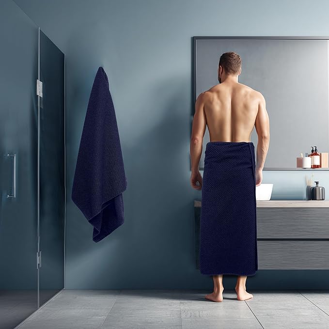 COTTON CRAFT Waffle Bath Sheets - Luxurious 2 Pack Euro Spa Waffle Weave Bath Sheets - Large 100% Ringspun Cotton Bath Towels - Absorbent Quick Dry Bathroom Towel Set - Oversized 35 x 70 inches - Navy