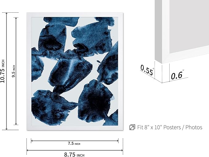 Monem Art Blue Abstract Watercolor Texture Print - Minimalist Modern Art Poster - Wall Decor for Living Room, Bedroom or Office - 8x10 White Framed Wall Art by Mareike Bohmer