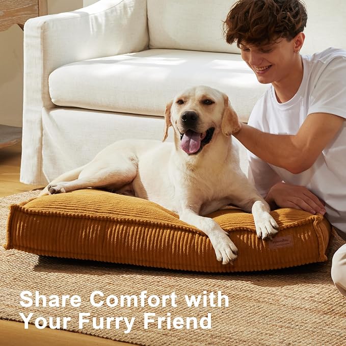 FUKUMARU 5.5-Inch Thick Dog Bed Mat, Washable Cat Bed with Waterproof Lining, Orthopedic Dog Beds for Senior Dogs, Cozy Flat Dog Kennel Bed for Crate, Non-Slip Pet Pillow Bed, Orange
