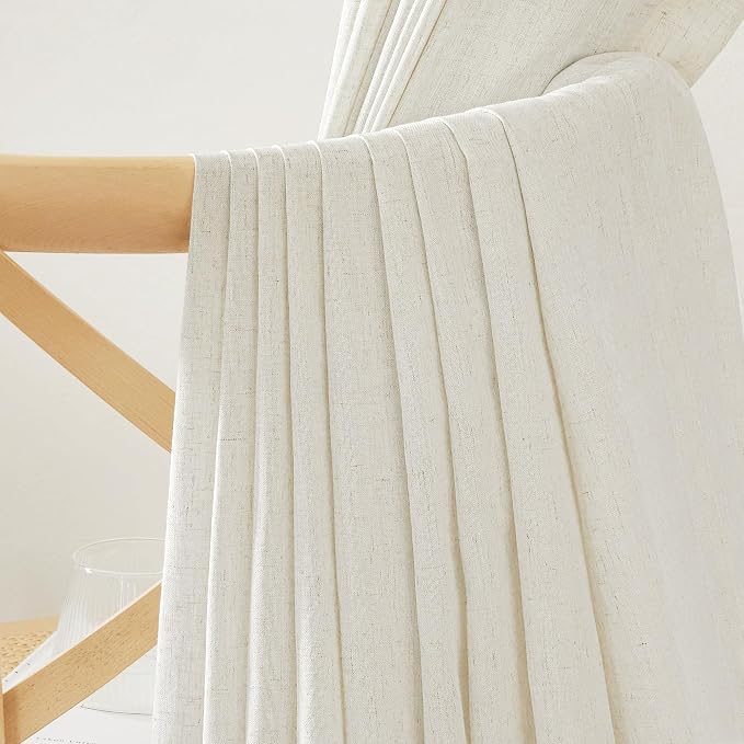 NICETOWN Natural Linen and polyester 102 inch Curtains for Bedroom, Back Tab & Rod Pocket with Pleat Tab Privacy Added with Light Filtering Window Treatments for Living Room, W52 x L102, 2 Panels