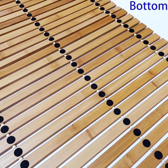 HJJKKH Bath Mat, Wooden Bathroom Mat Rayon Made from Bamboo 47.3"x15.7", Rollable Non-Slip Floor Mat, Wooden Shower Mat for Bathroom, Bathtub, Spa, Sauna, Hot Tub & Outdoor Use