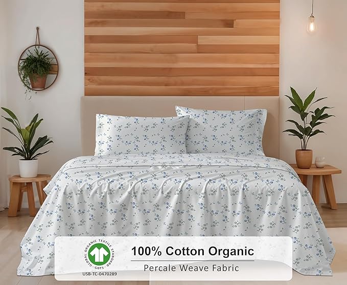 RUVANTI 100% Cotton Organic Percale Sheets Split King Size – Crisp Cooling Bed Sheets for Hot Sleepers, Deep Pocket 15”, Soft Peach Finish, Breathable & Durable Hotel-Style 5 Pcs, Butter Flight