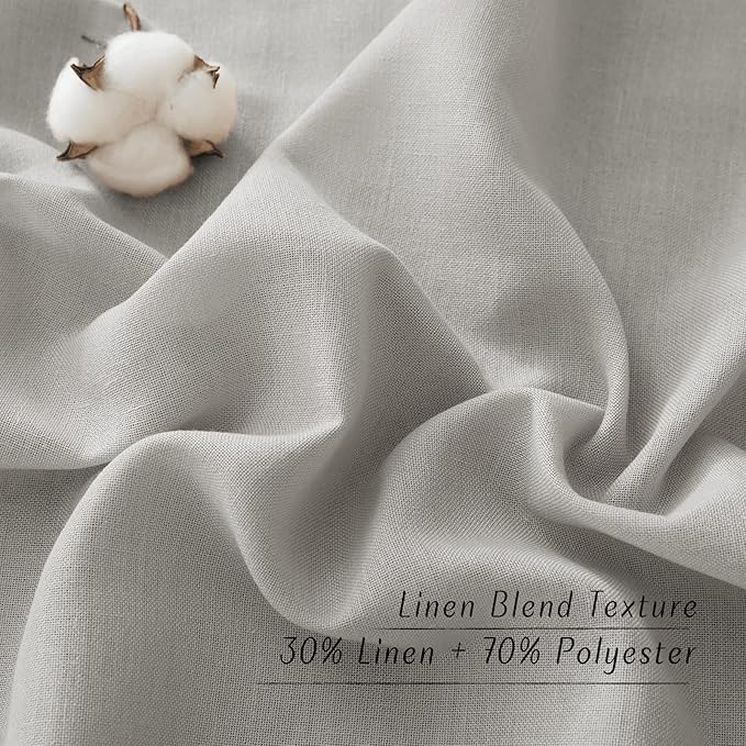 NICETOWN Linen Gray Curtains for Windows, Rod Pocket & Back Tab Thick Flax Semi Sheer Eclectic Drapes Privacy Assured with Light Filtering for Kids Room/Living Room, W55 x L84, 2 Pieces