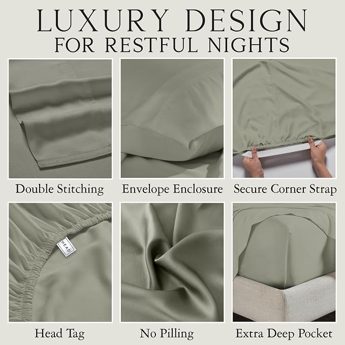 KARISSA MAE Pure Viscose from Bamboo King Size Pillowcase Set | 100% FSC Certified | Luxuriously Soft | Cooling | [Cypress Green]