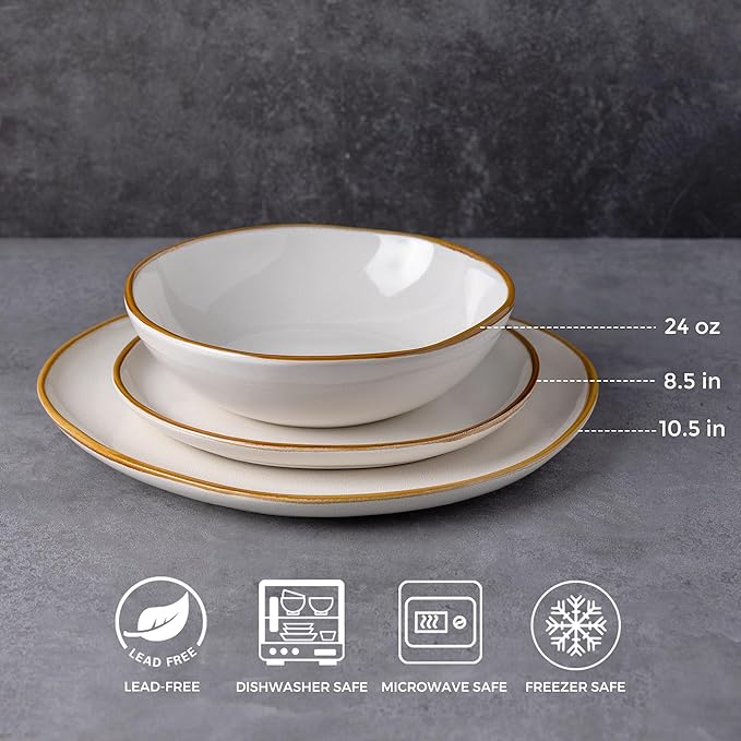 AmorArc 24PCS Ceramic Dinnerware Sets,Handmade Reactive Glaze Plates and Bowls Sets,Highly Chip and Crack Resistant | Dishwasher & Microwave Safe Dishes Set, Service for 6