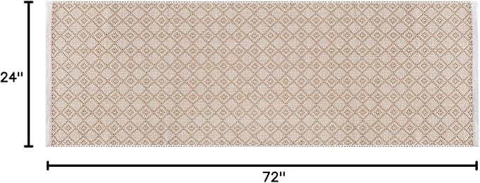Cotton Diamond Woven Runner Rug 2x6 Feet - Beige, Non Slip Super Soft Farmhouse Space Patio Throw Carpet Ideal for Hallways, Kitchen, Living Room | Neutral Large Bedroom Area Décor Floor Décor Mats