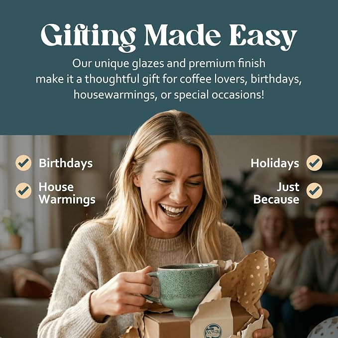 NOVA CERAMICS Ceramic Coffee Mug - 16 oz Coffee Cups with Handle - Large Mug, Coffee Cup & Tea Cup - Microwave & Dishwasher Safe - Gifts For Women Men Him Her - 16oz - Emerald