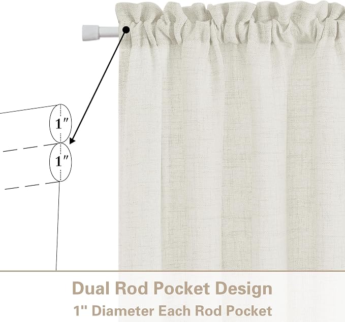 Decorative Door Curtains Light Filtering Drapes Rod Pocket Semi Transparent Natural French Farmhouse 2 Panels Linen Curtains Privacy Added W35 x L72 for Glass Sliding Door