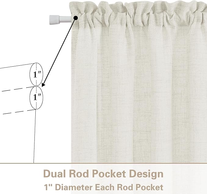 2 Pieces French Door Curtain Linen Light Through W50 x L72 for Bedroom Kitchen Room 2 Tiebacks Semi Sheer Natural Door Curtains Wrinkle Free Chic Semi Transparent Linen Dual Rod Pocket