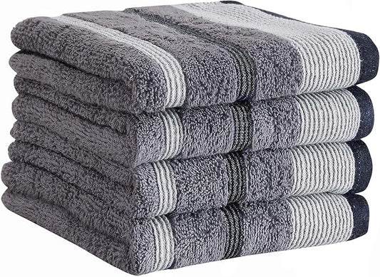 Great Bay Home Decorative Hand Towel Set - Cotton 4 Pack 26x16 Hand Towel Set - Durable Towels for Bathroom Decor (Chambray Blue/White/Navy Blue)