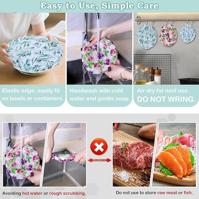 5-Size Reusable Beeswax Bowl Covers for Bread Proofing, Cotton Cloth Flexible Beeswax Wraps for Food Storage(Little Daisy)